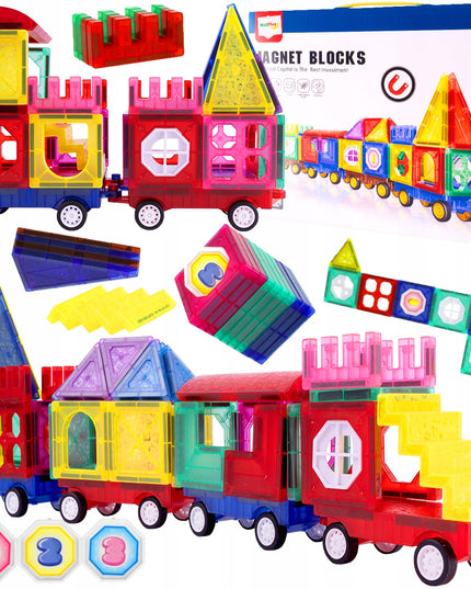 Magnetiniai konstruktorių blokeliai 3D, edukacinis traukinukas, 72 elementai