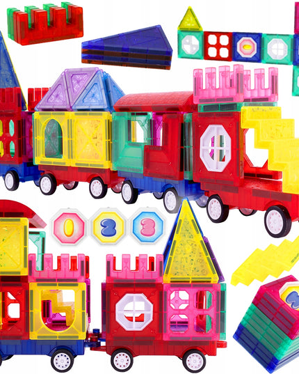 Magnetiniai konstruktorių blokeliai 3D, edukacinis traukinukas, 72 elementai