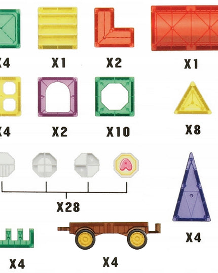 Magnetiniai konstruktorių blokeliai 3D, edukacinis traukinukas, 72 elementai