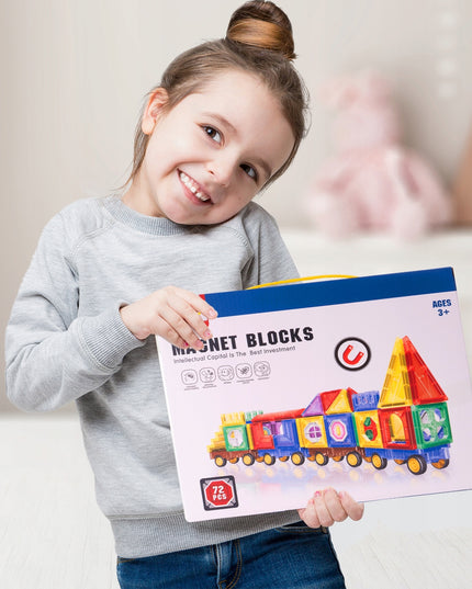 Magnetiniai konstruktorių blokeliai 3D, edukacinis traukinukas, 72 elementai
