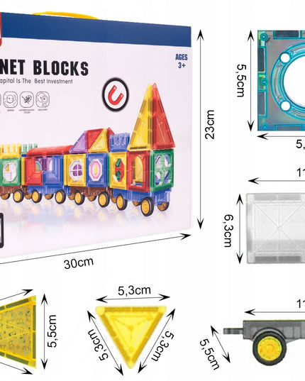 Magnetiniai konstruktorių blokeliai 3D, edukacinis traukinukas, 72 elementai