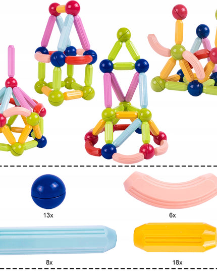 Magnetinės konstrukcinės mokomosios kaladėlės 45 elementai vaikams MAGNETIC STICK