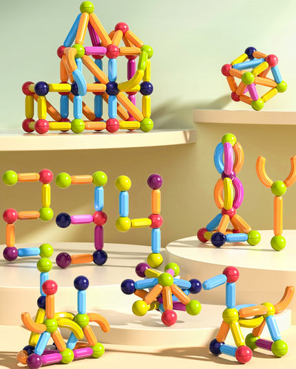 Magnetinės konstrukcinės mokomosios kaladėlės 45 elementai vaikams MAGNETIC STICK