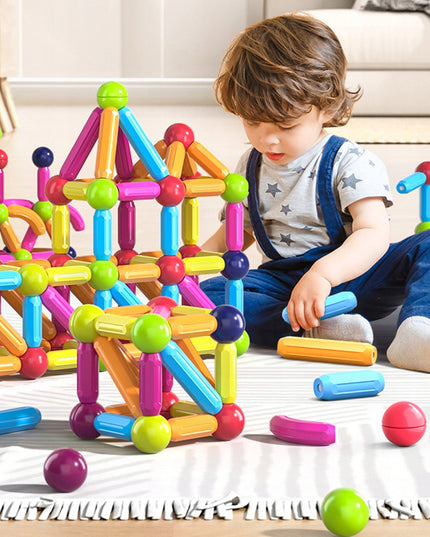 Magnetinės konstrukcinės mokomosios kaladėlės 45 elementai vaikams MAGNETIC STICK