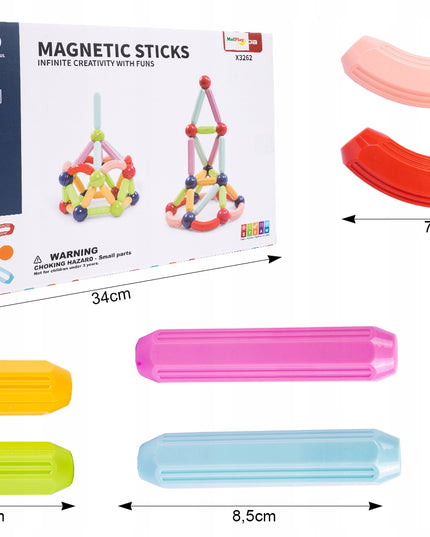 Magnetinės konstrukcinės mokomosios kaladėlės 45 elementai vaikams MAGNETIC STICK