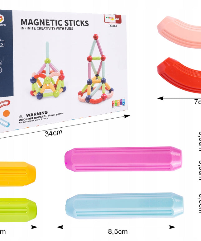 Magnetinės konstrukcinės mokomosios kaladėlės 45 elementai vaikams MAGNETIC STICK