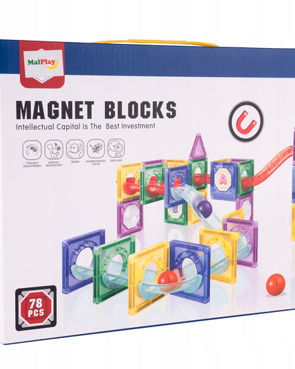 Magnetiniai statybiniai blokeliai, šviečianti rutuliukų trasa, 3D čiuožykla