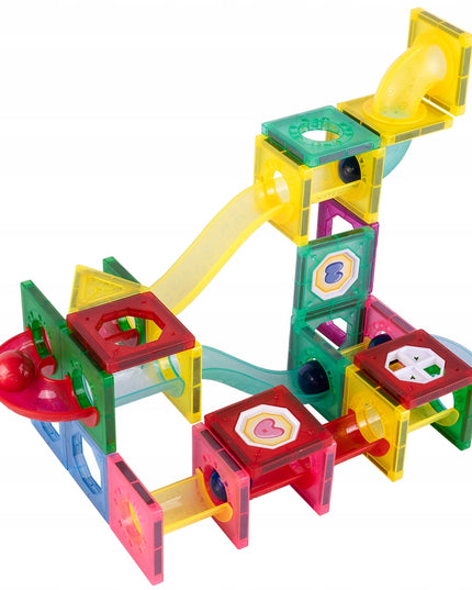 Magnetiniai statybiniai blokeliai, šviečianti rutuliukų trasa, 3D čiuožykla