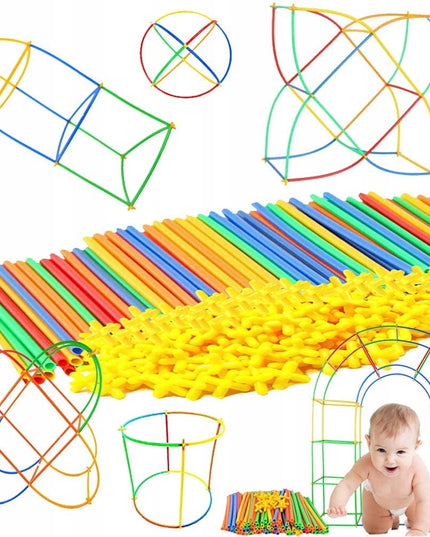 Konstrukcinės detalės "šiaudeliai" 400 vnt. rinkinys vaikams dėžutėje