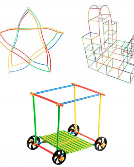 Konstrukcinės detalės "šiaudeliai" 400 vnt. rinkinys vaikams dėžutėje