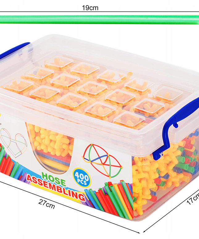 Konstrukcinės detalės "šiaudeliai" 400 vnt. rinkinys vaikams dėžutėje