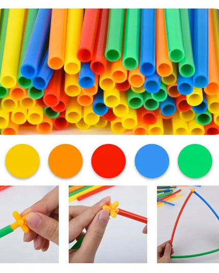 Konstrukcinės detalės "šiaudeliai" 400 vnt. rinkinys vaikams dėžutėje