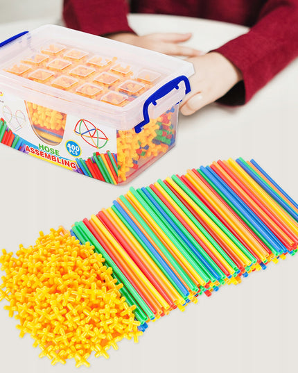 Konstrukcinės detalės "šiaudeliai" 400 vnt. rinkinys vaikams dėžutėje