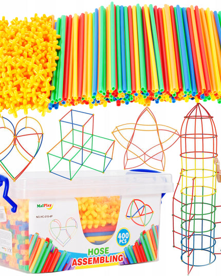 Konstrukcinės detalės "šiaudeliai" 400 vnt. rinkinys vaikams dėžutėje