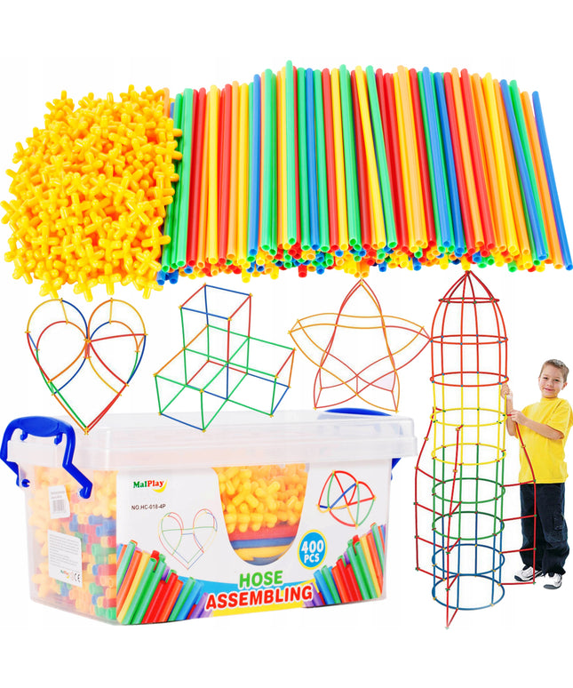 Konstrukcinės detalės "šiaudeliai" 400 vnt. rinkinys vaikams dėžutėje