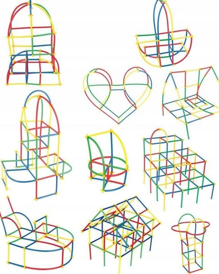 Konstrukciniai šiaudeliai/lazdelės, 700 elementų rinkinys vaikams, žaidimas, pramoga