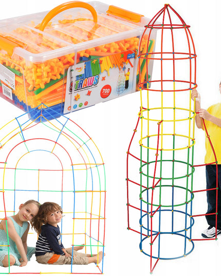 Konstrukciniai šiaudeliai/lazdelės, 700 elementų rinkinys vaikams, žaidimas, pramoga