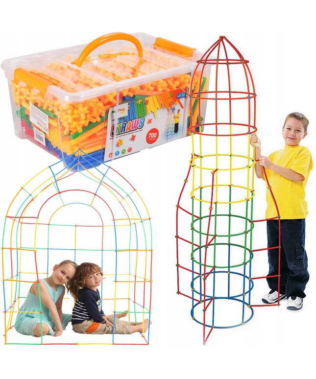 Konstrukciniai šiaudeliai/lazdelės, 700 elementų rinkinys vaikams, žaidimas, pramoga