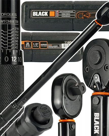 Sukimo momento raktas 1/2" 28-210 Nm CrMo & CrV ratams 460 mm BLACK
