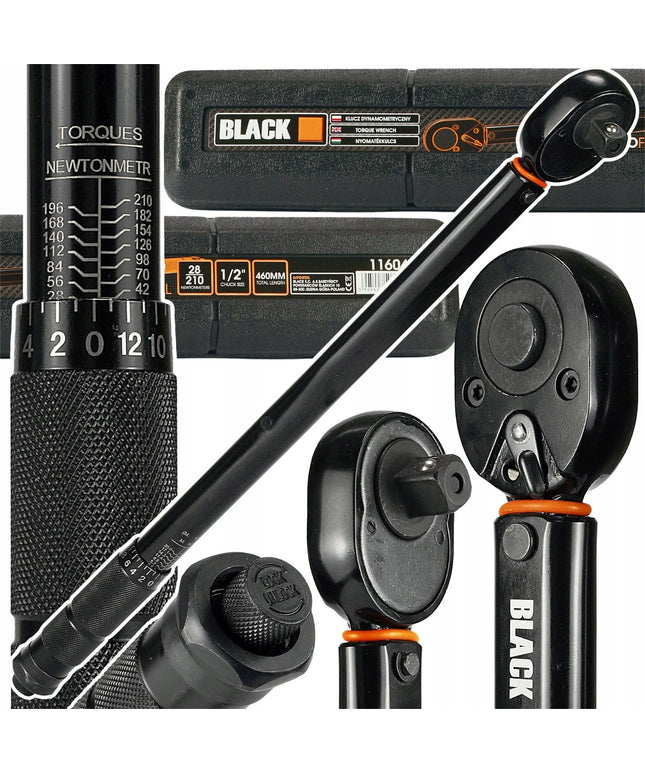 Sukimo momento raktas 1/2" 28-210 Nm CrMo & CrV ratams 460 mm BLACK
