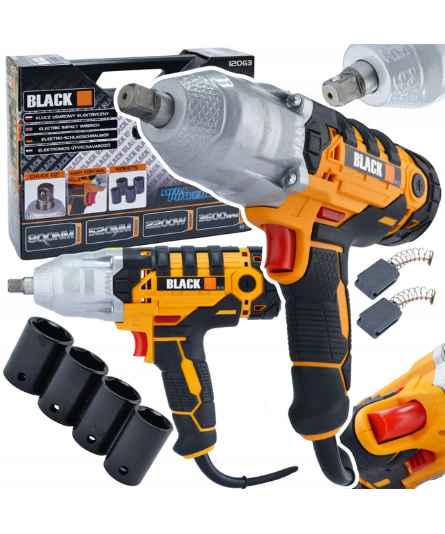Elektrinis smūginis raktas ratams 2200W 800Nm 1/2" Galingas su galvučių rinkiniu