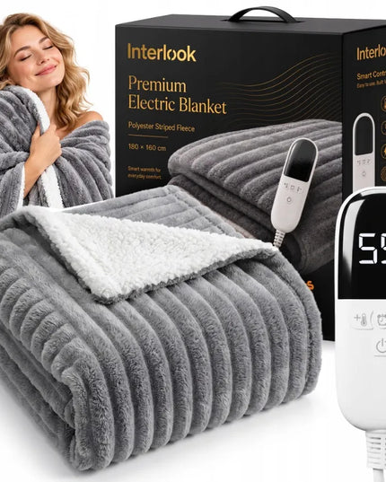 Interlook XXL elektrinis šildomas pledas, 180 × 160 cm, didelis, storas, minkštas ir purus, su valdikliu