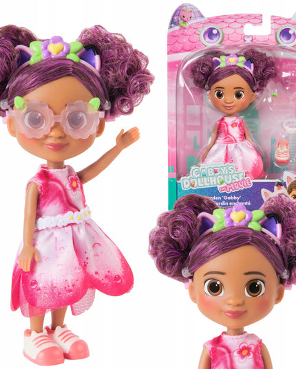 Gabby lėlė iš filmo Gabby's Dollhouse su gėlėta suknele ir priedais