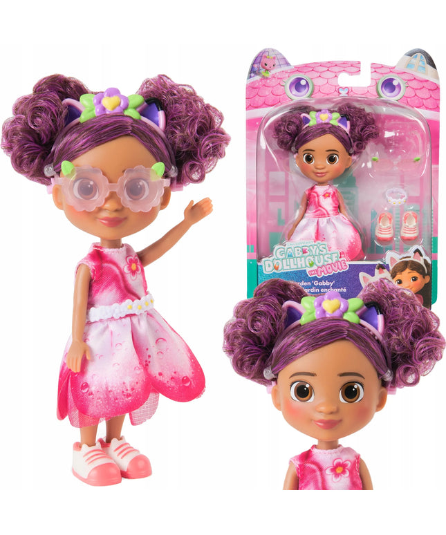 Gabby lėlė iš filmo Gabby's Dollhouse su gėlėta suknele ir priedais