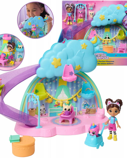„Gabby's Dollhouse“ kačiukų priežiūros rinkinys su čiuožykla, 4 figūrėlėmis ir priedais