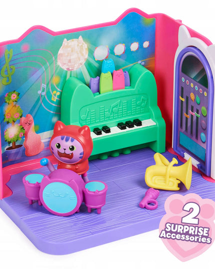 Gabby's Dollhouse muzikos kambario rinkinys su DJ Catnip figūrėle, pianinu ir būgnais