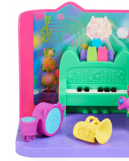 Gabby's Dollhouse muzikos kambario rinkinys su DJ Catnip figūrėle, pianinu ir būgnais