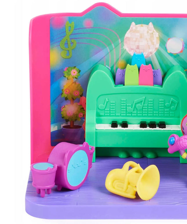 Gabby's Dollhouse muzikos kambario rinkinys su DJ Catnip figūrėle, pianinu ir būgnais
