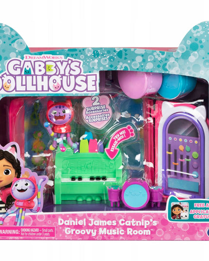 Gabby's Dollhouse muzikos kambario rinkinys su DJ Catnip figūrėle, pianinu ir būgnais