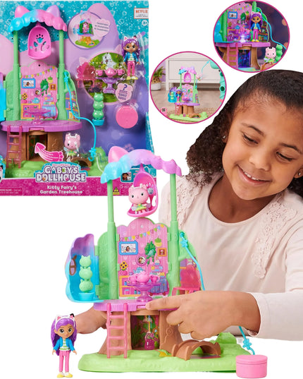 „Gabby's Dollhouse“ medžio namelio rinkinys su sūpynėmis ir figūrėlėmis