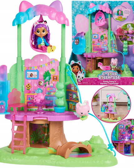 „Gabby's Dollhouse“ medžio namelio rinkinys su sūpynėmis ir figūrėlėmis