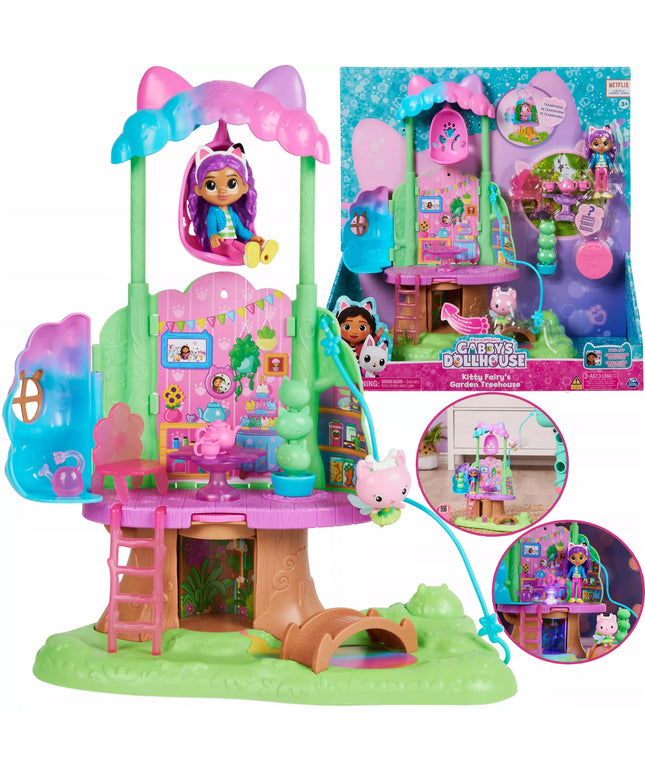 „Gabby's Dollhouse“ medžio namelio rinkinys su sūpynėmis ir figūrėlėmis