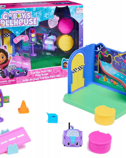 Gabby's Dollhouse žaidimų kambario rinkinys su „Kocifura“ figūrėle ir priedais