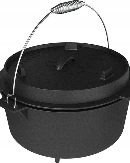 Ketaus medžioklinis katilas + keptuvė laužui 12 l