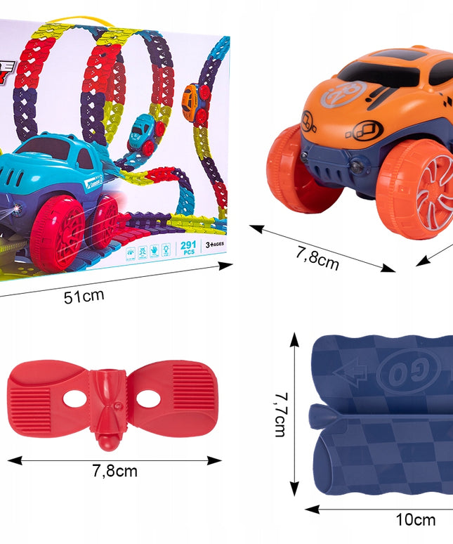 Magiskas bėgelių kelias lankstus automobilio konstravimo rinkinys 291 elementas automobiliukai vaikams
