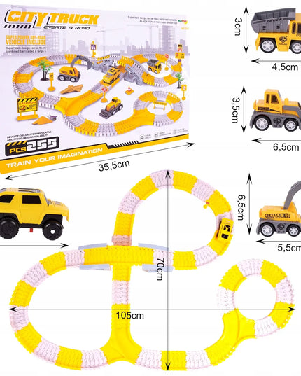 Lenktynių trasos rinkinys MalPlay City Truck, statybiniai automobiliai, 255 elementai