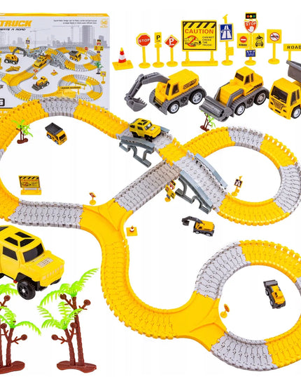 Lenktynių trasos rinkinys MalPlay City Truck, statybiniai automobiliai, 255 elementai
