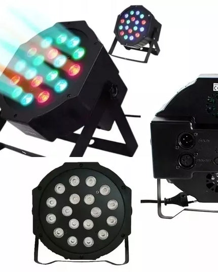 SPALVŲ KOLOROFONAS LEMPA 18LED STROBOSKOPO REFLĖKTORIUS DISKOTEKINIS VAKARĖLIUI DMX REŽIMAI