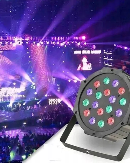 SPALVŲ KOLOROFONAS LEMPA 18LED STROBOSKOPO REFLĖKTORIUS DISKOTEKINIS VAKARĖLIUI DMX REŽIMAI