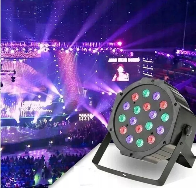 KOLOROFONAS LEMPA 18LED STROBOSKOPAS PROŽEKTORIUS DISKOTEKOMS IR VAKARĖLIAMS DMX REŽIMAI