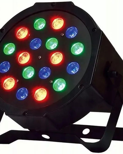 SPALVŲ KOLOROFONAS LEMPA 18LED STROBOSKOPO REFLĖKTORIUS DISKOTEKINIS VAKARĖLIUI DMX REŽIMAI