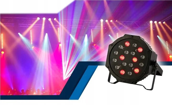 SPALVŲ KOLOROFONAS LEMPA 18LED STROBOSKOPO REFLĖKTORIUS DISKOTEKINIS VAKARĖLIUI DMX REŽIMAI