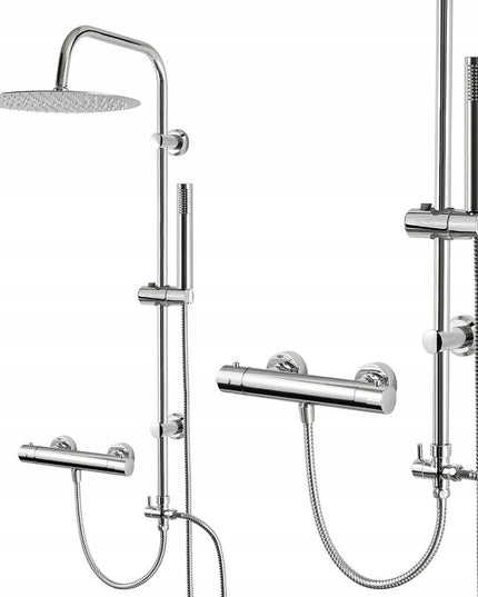 INEA „Silver“ dušo kolona su termostatiniu maišytuvu ir 30 cm nerūdijančiojo plieno lietaus dušo galvute