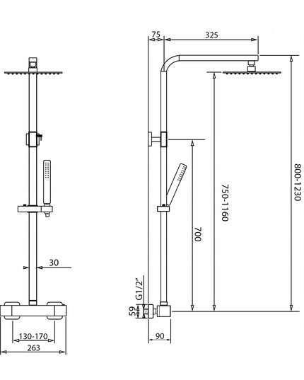 INEA CUBIC ZN0212 dušo komplektas su termostatiniu maišytuvu