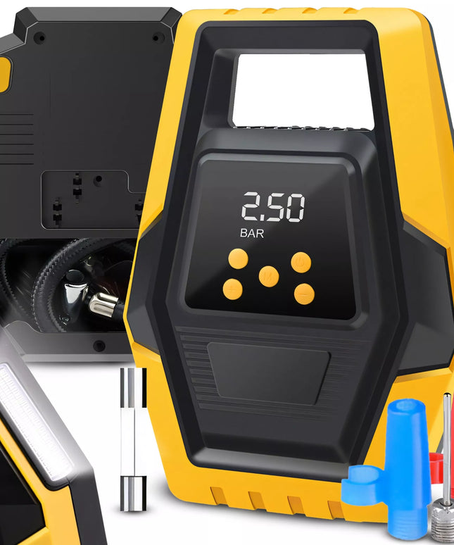 Automobilinis kompresorius, nešiojamas elektrinis oro siurblys, 12V LCD LED