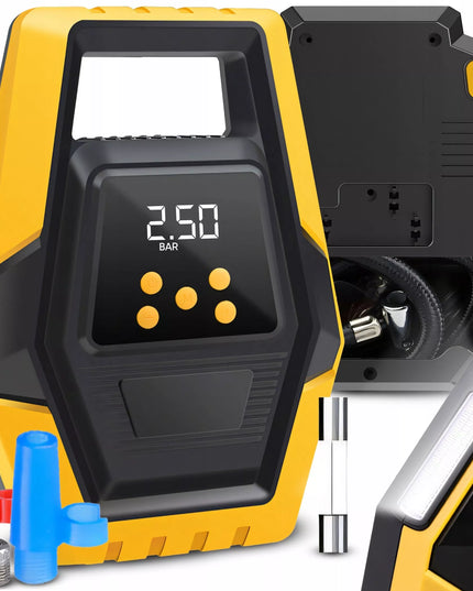 Automobilinis kompresorius, nešiojamas elektrinis oro siurblys, 12V LCD LED